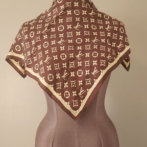 Louis Vuitton Monogram Brown and Cream Designer Scarf